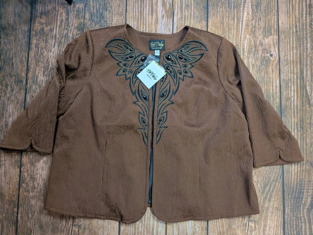 NWT Bob Mackie Brown Blazer With Beaded Accents Size 2X Textured